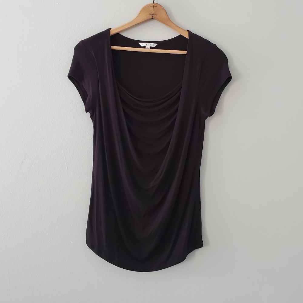Cabi Black Draped Neck Tee